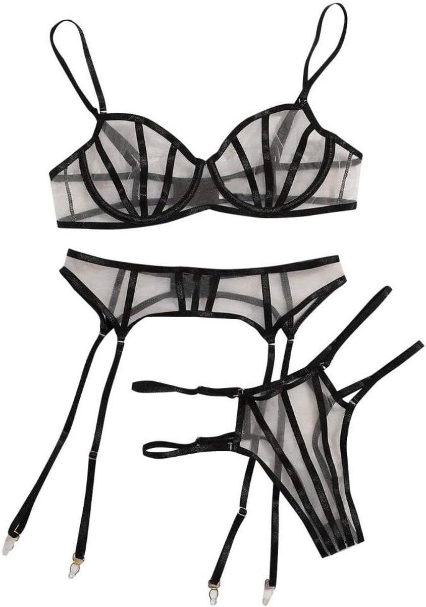 & ondergoed Sheer Lace Bodysuit Dames Sexy Lingerie Eendelige Lingerie set-Black_L