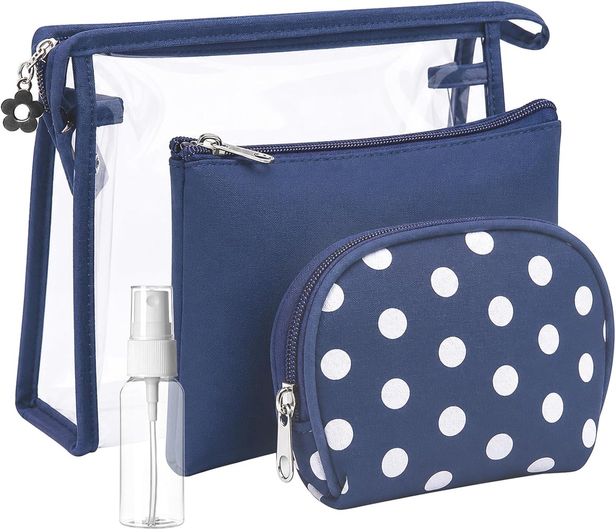 Cosmeticatas voor op reis, waterdicht, transparant, cosmeticatas, 3 stuks, toilettas van kunststof met ritssluiting, kleine portemonnee, cadeau voor vrouwen