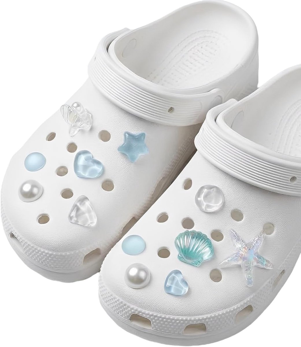 12 stuks, zeester en schelpdesign, schoenbedels voor Crocs & sandalen, schattige stranddecoratie, doe-het-zelf schoenaccessoires, ideaal cadeau voor kinderen en dames