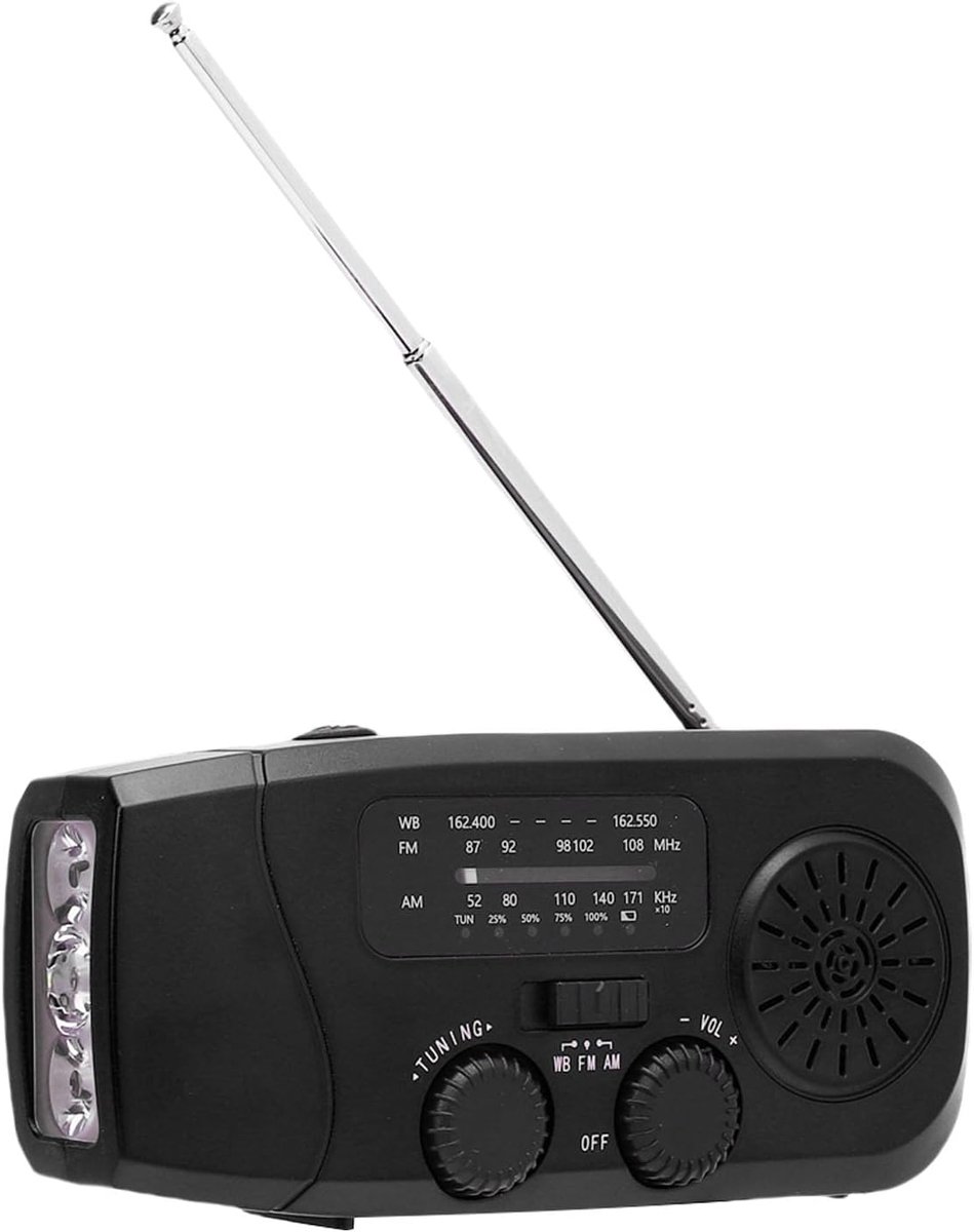Handslingerradio op Zonne-energie, Noodradio 2000mAh Batterij AM FM WB Weer met Type C USB Opladen LED-zaklamp voor Buiten Kamperen Wandelen
