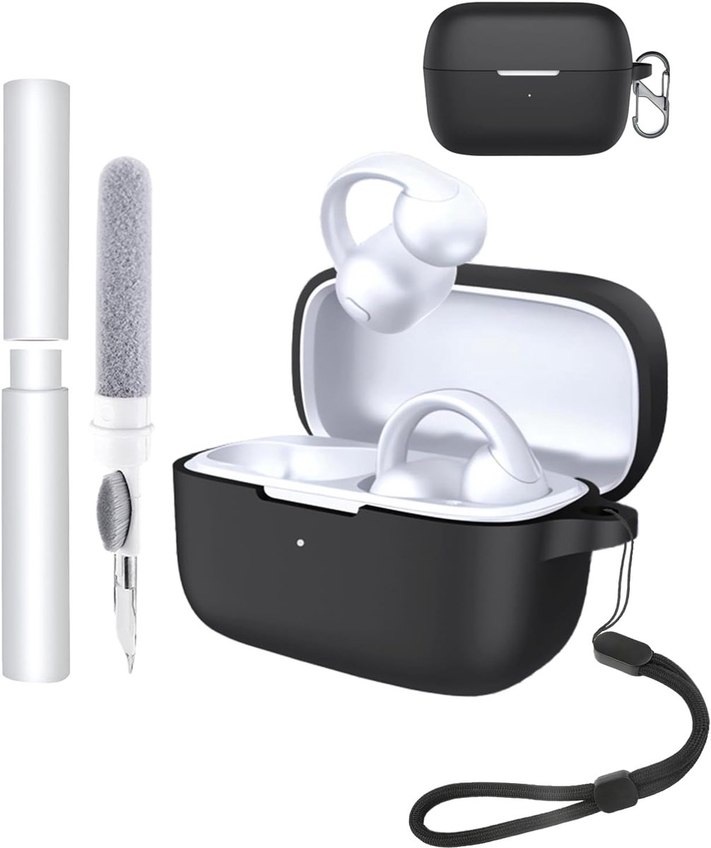 Hoesje voor Soundcore C50i open-ear koptelefoon, schokbestendig, toergy waterdicht, zacht en duurzaam, met koord, sleutelhanger en reinigingstool, zwart