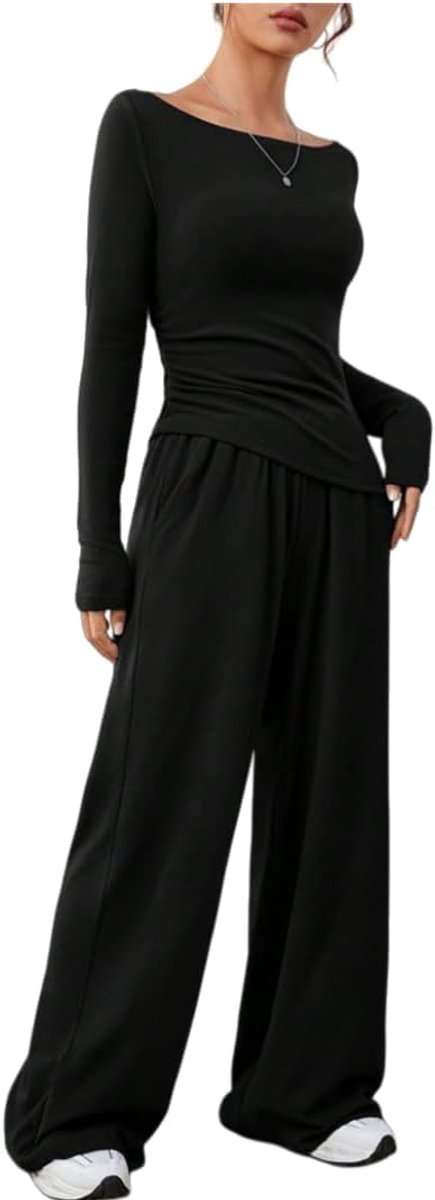 Trainingspak voor dames, 2-delig, lange mouwen, casual, elegant, trainingspak, sportpak, sweatshirt, joggingbroek, winter, voor thuis, fitness