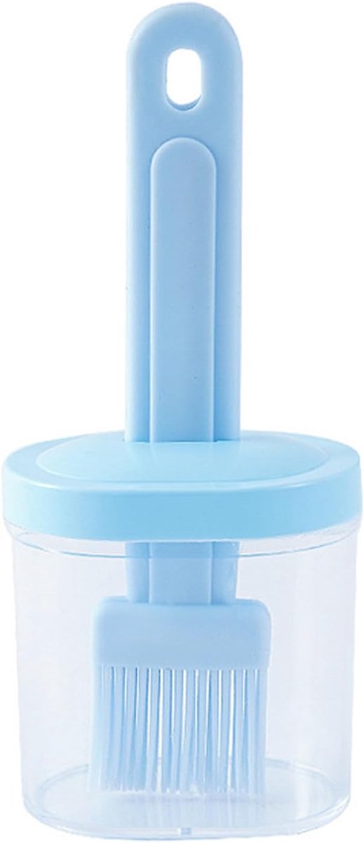 Oliefles met borstel, hittebestendig, push-type siliconen olieborstel, kookborstel voor het bakken van barbecue, barbecue (blauw)
