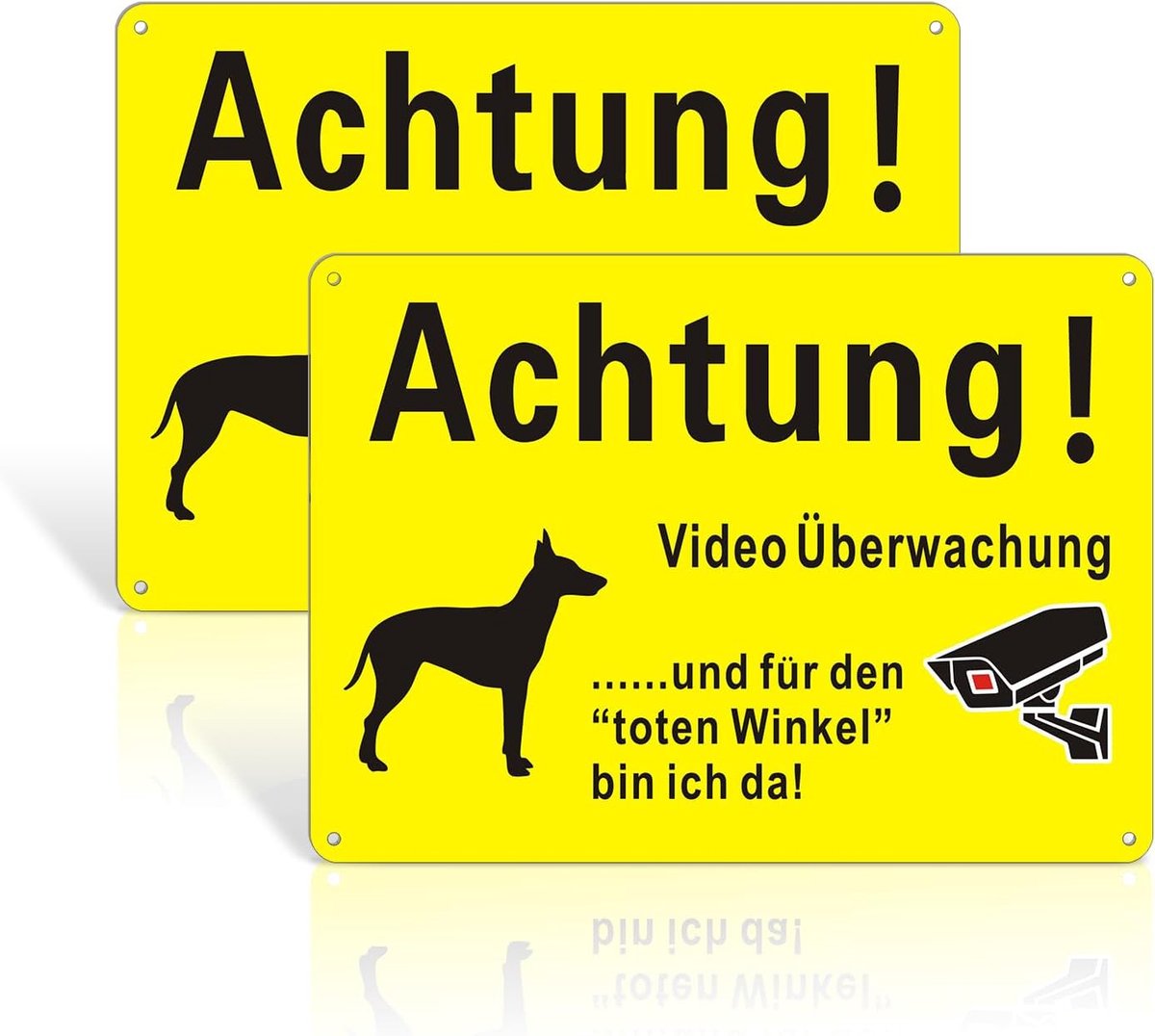 Hondenbord, waarschuwingsbord voor perceel, huis en tuin (gele videobewaking hond schild/2 stuks)