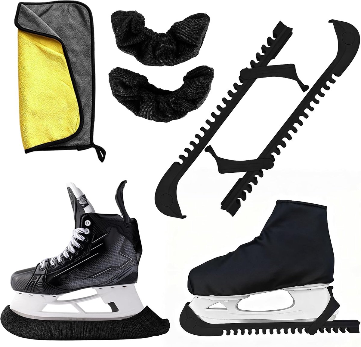 Schaatsbeschermers voor schaatsen, schaatsbeschermers voor ijshockey, elastische schaatsbeschermers, verstelbare bescherming, kunststof, schaatsbeschermers voor dames, heren en kinderen