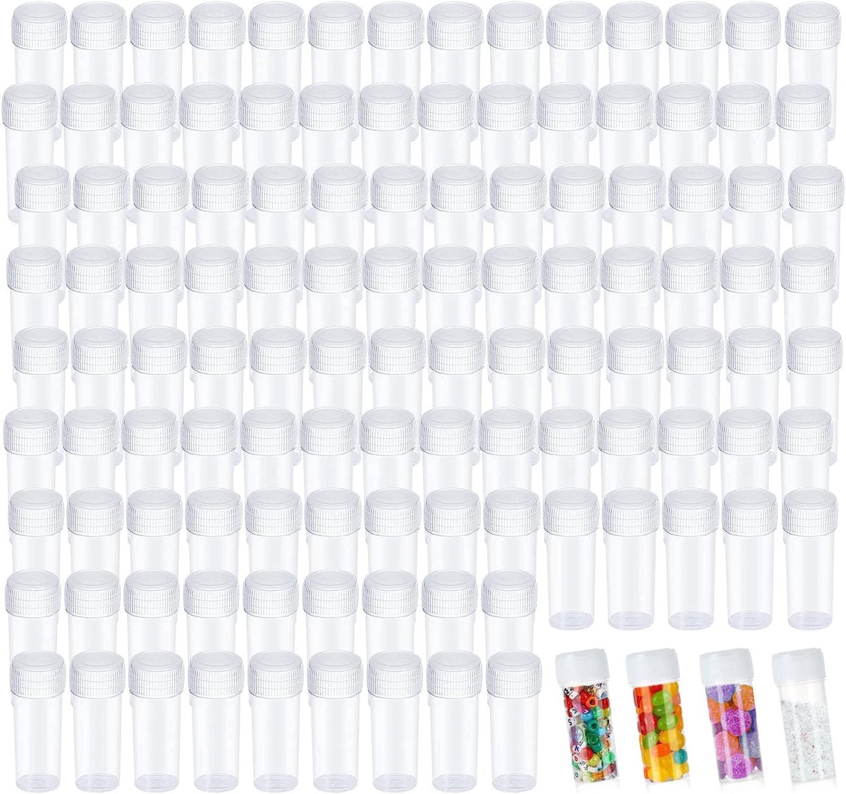 120 kleine plastic flessen om te vullen, 5 ml met deksel