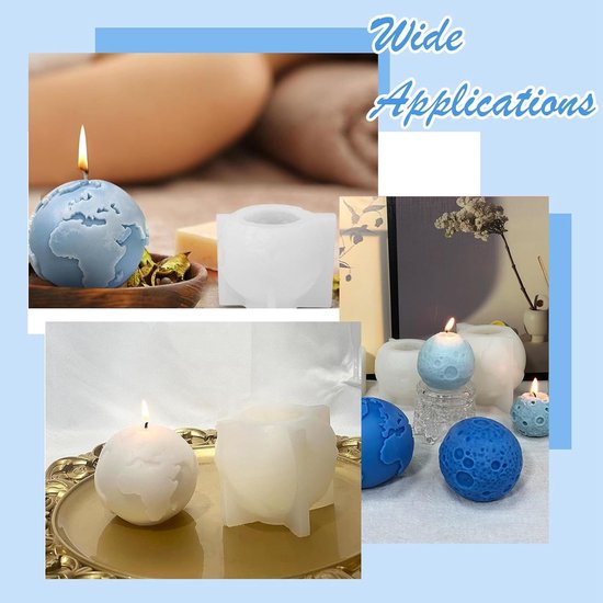 Aarde kaars mal, siliconen planeet mal, The Earth Resin Mould, Globe Candle Mold met 50 stuks Candlewick voor zeep Polymeer Klei Kaars Geurende Aromatherapie Wax Gips Crafting Home Decor — afbeelding 5