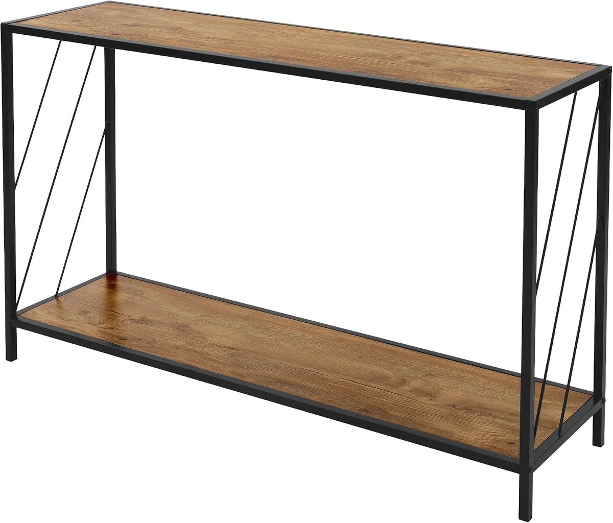 Consoletafel 120x33,5x75 cm, bruin in rustieke eik, houten haltafel, dressoir met stalen frame en 2 planken, metalen toegangstafel, smalle salontafel, bijzettafel voor entree