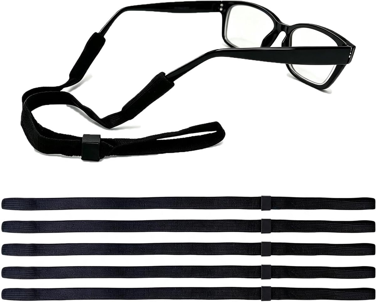 5 stuks brilbanden, verstelbare brilketting, sportbrilband, antislip brillenkoord, brillenbandjes met goede zweetabsorptie voor mannen en vrouwen (zwart)