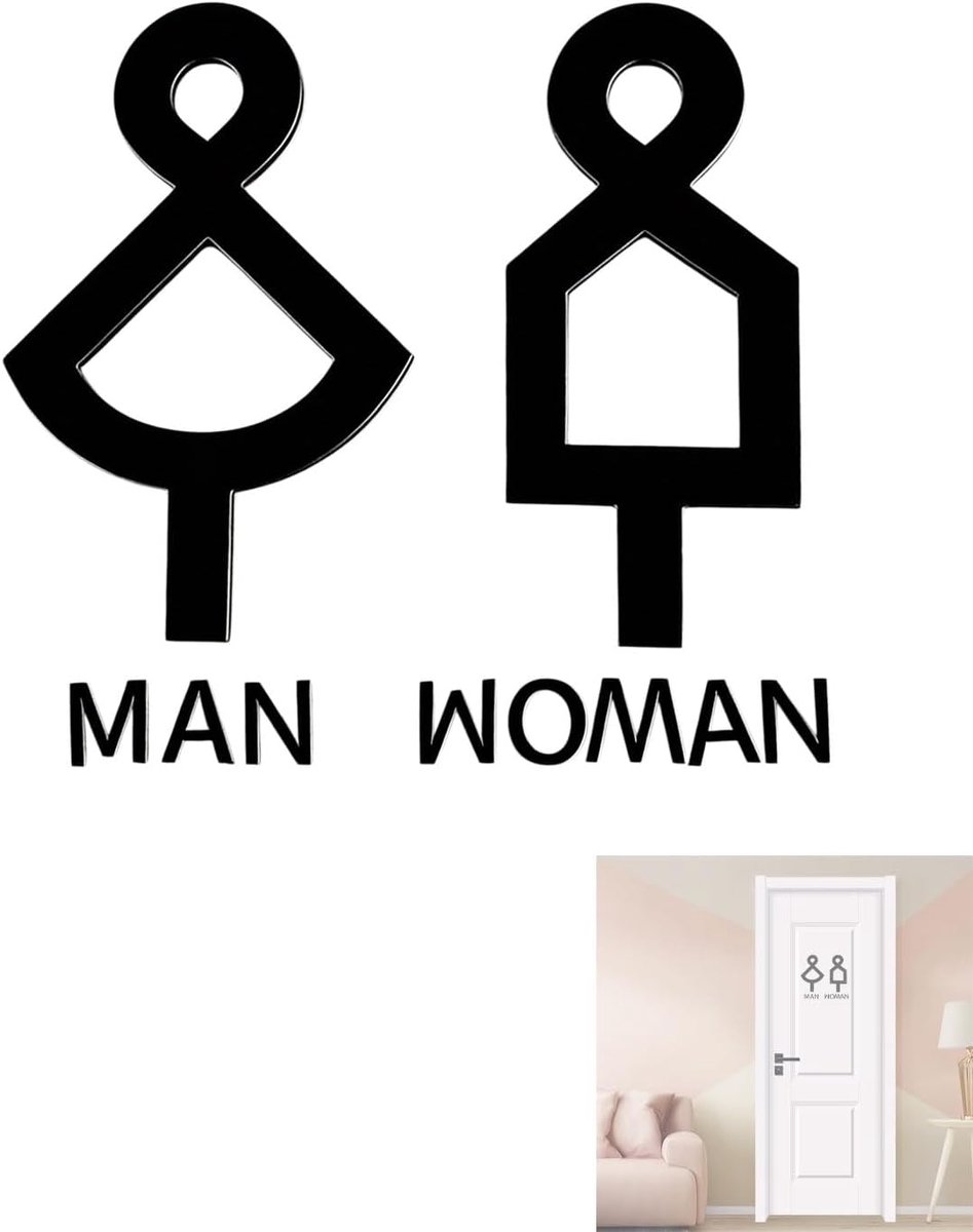 1 set zelfklevende wc-stickers, badkamerstickers, moderne badkamerdeurplaat, voor mannen en vrouwen, stickers voor gastentoilet, hotel, restaurant, bar, kantoor en openbare ruimtes (D)