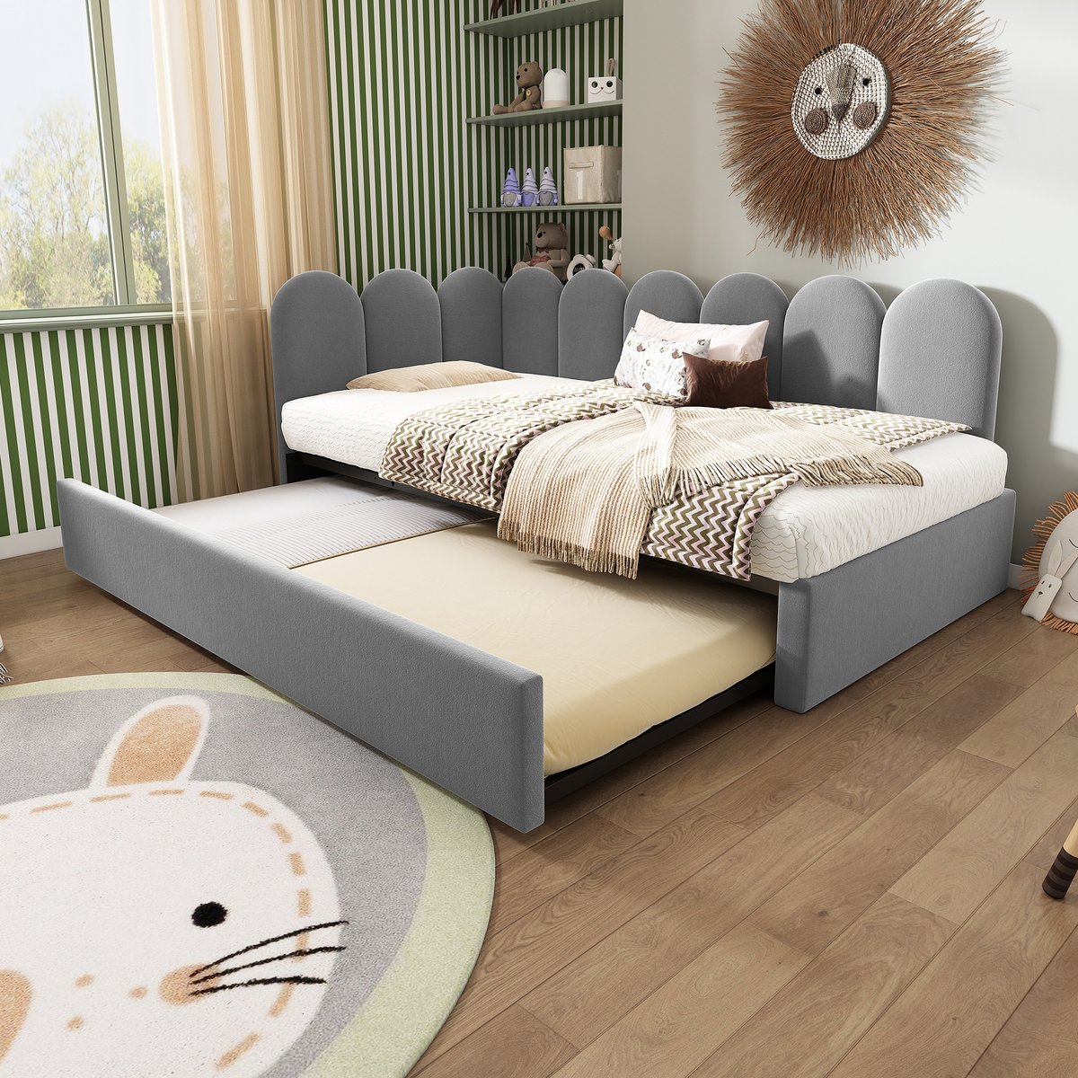 Sweiko Bed - Slaapbank - 90x200 cm - Met uitschuifbaar bed - Kinderbed - Velvet - Zonder matras - Grijs