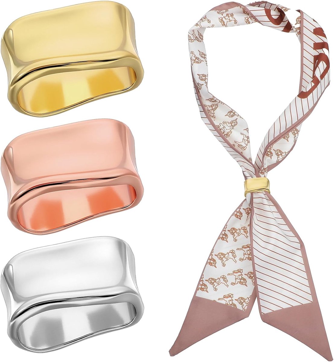 Set van 3 sjaalringen voor dames, zilvergoud, roségoud, metalen sjaalclips, minimalistische damessjaalgesp, broche, zijden sjaalclip voor sjaals en doeken