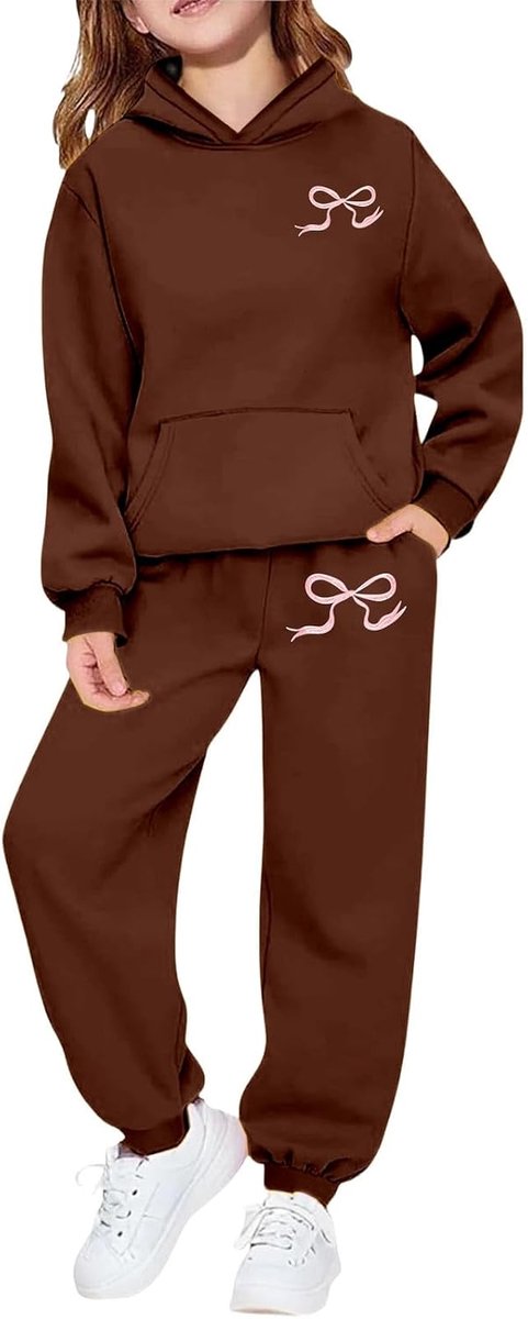 Casual tweedelige set met capuchon en broek met letterprint voor meisjes, comfortabele dagelijkse outfit voor kinderen