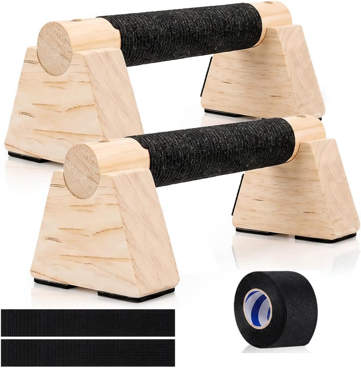 Parallettestangen van hout, push-upstangen met griptape, push-up handgrepen voor calisthenics-stangen, handstandstangen en parallelle staven en training met parallelle staven