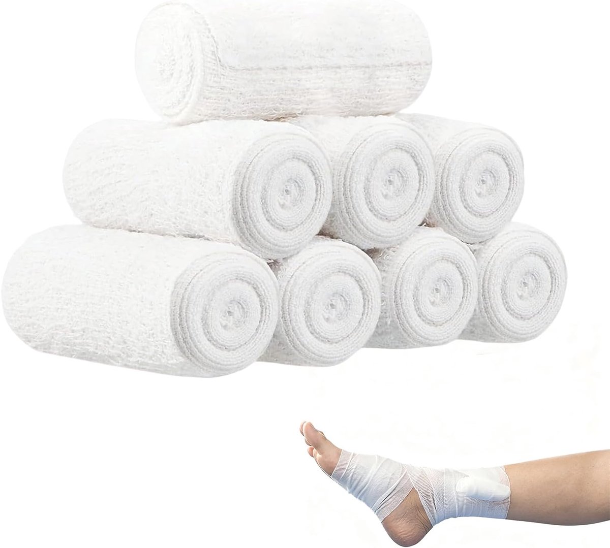 Set van 8 elastische bandjes van gaas, 4" x 5 yard, absorberende en transpireerbare, voor wondverzorging, eerste hulp, veilige ondersteuning en dagelijks comfort