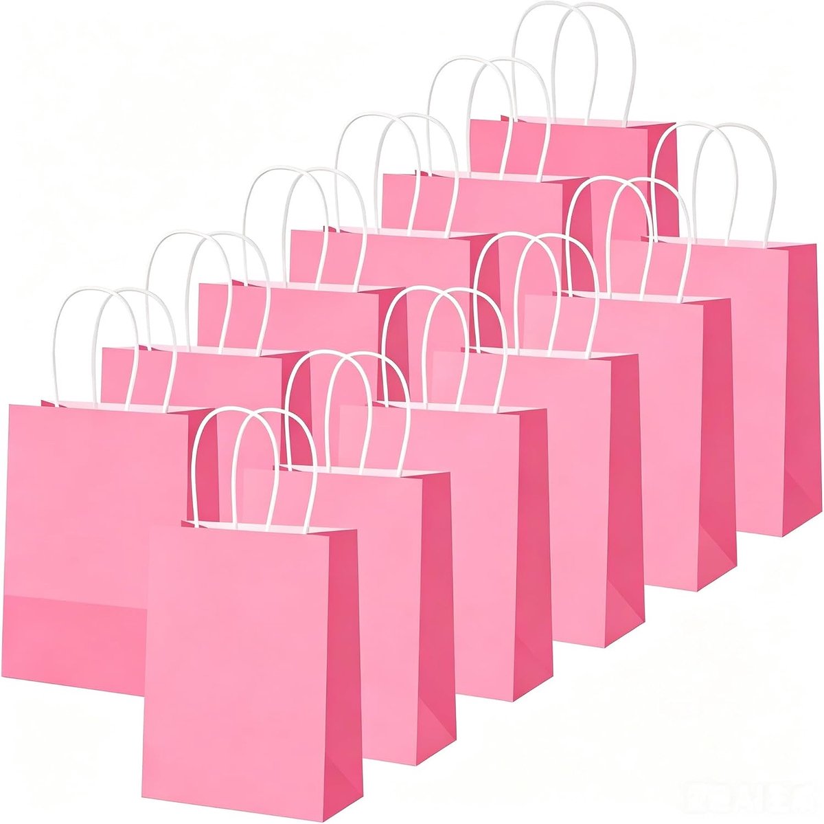 12 Pack Kleine Hot Pink Kraft Paper Gift Bags met Handvatten, 21 x 15 x 8