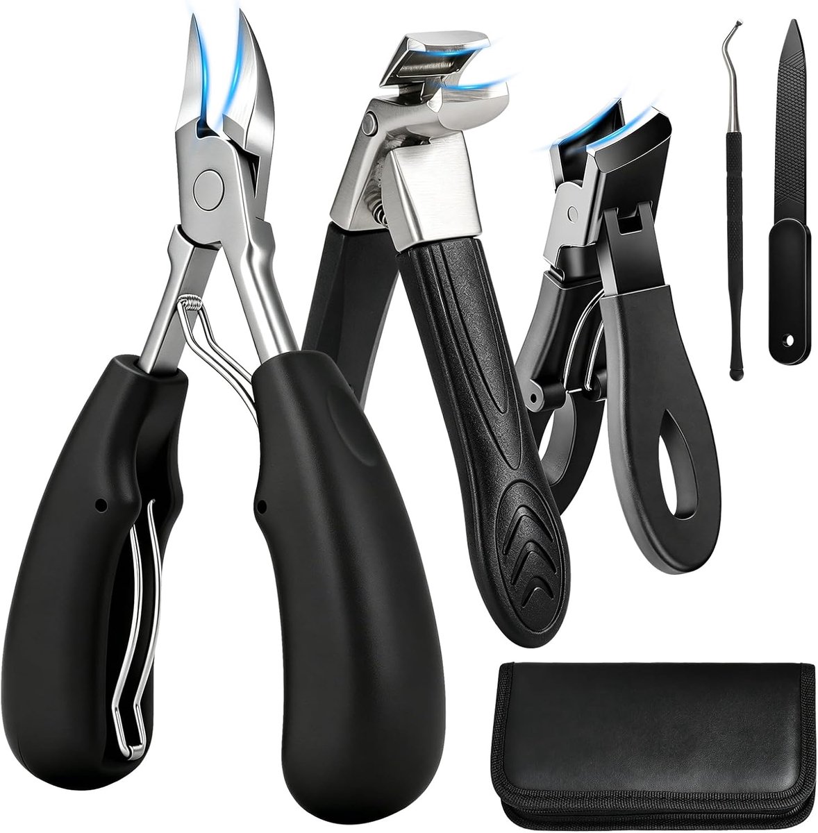 Nagelknipper voor senioren dikke nagels, professionele nagelschaarset met vanger, duurzame hoekkop, nagelknipper, teennagelknipper, 45 graden scherpe teennagelknipper voor mannen en vrouwen