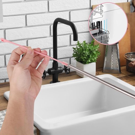2 stuks siliconen rietjesborstels, buigbare, herbruikbare rietjesborstels, antislip handgreep, voor lange flessen met smalle hals, waterflessen, babyflessen, metalen glazen rietjes — afbeelding 4