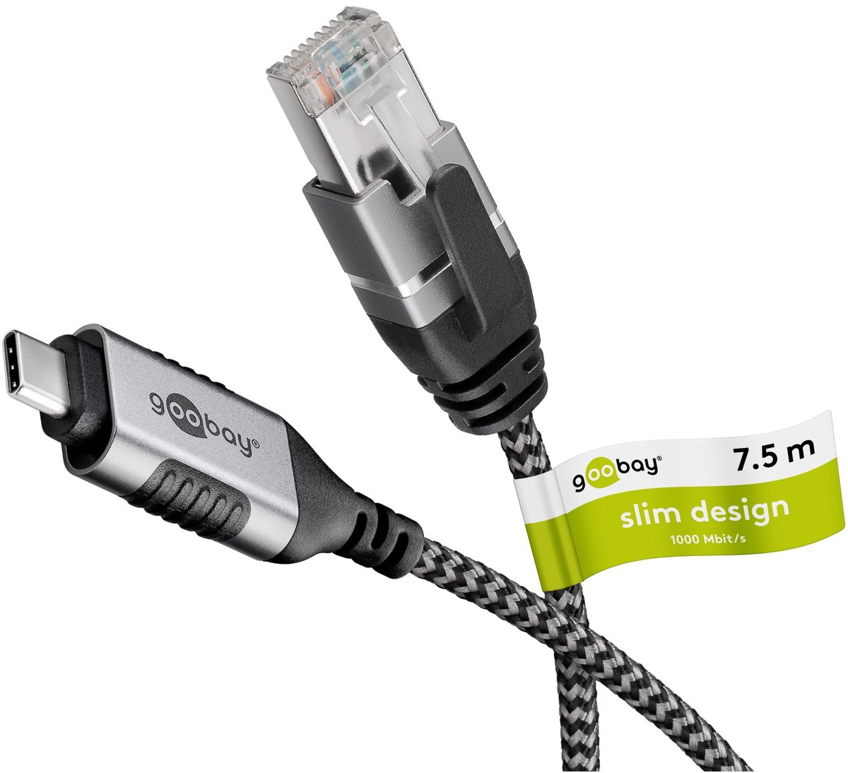 Image of Goobay Ethernetkabel zwart, USB-C 3.1 naar RJ45, slim, 7,5 m, voor router