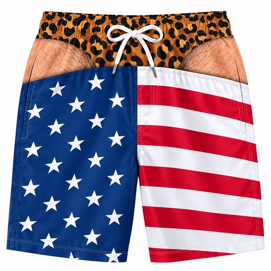 Grappige zwembroek met panter string en Amerikaanse vlag - Swimshort - Heren zwembroek - Maat M
