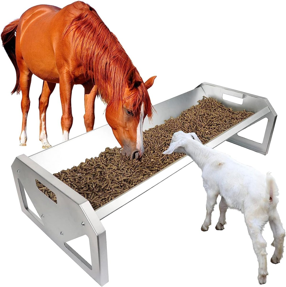 114,3 cm lange gegalvaniseerde stalen voerbak, zware voerbak met grote capaciteit, gemakkelijk schoon te maken, voor kalveren, schapen, paarden, alpaca's en geiten, B807A02