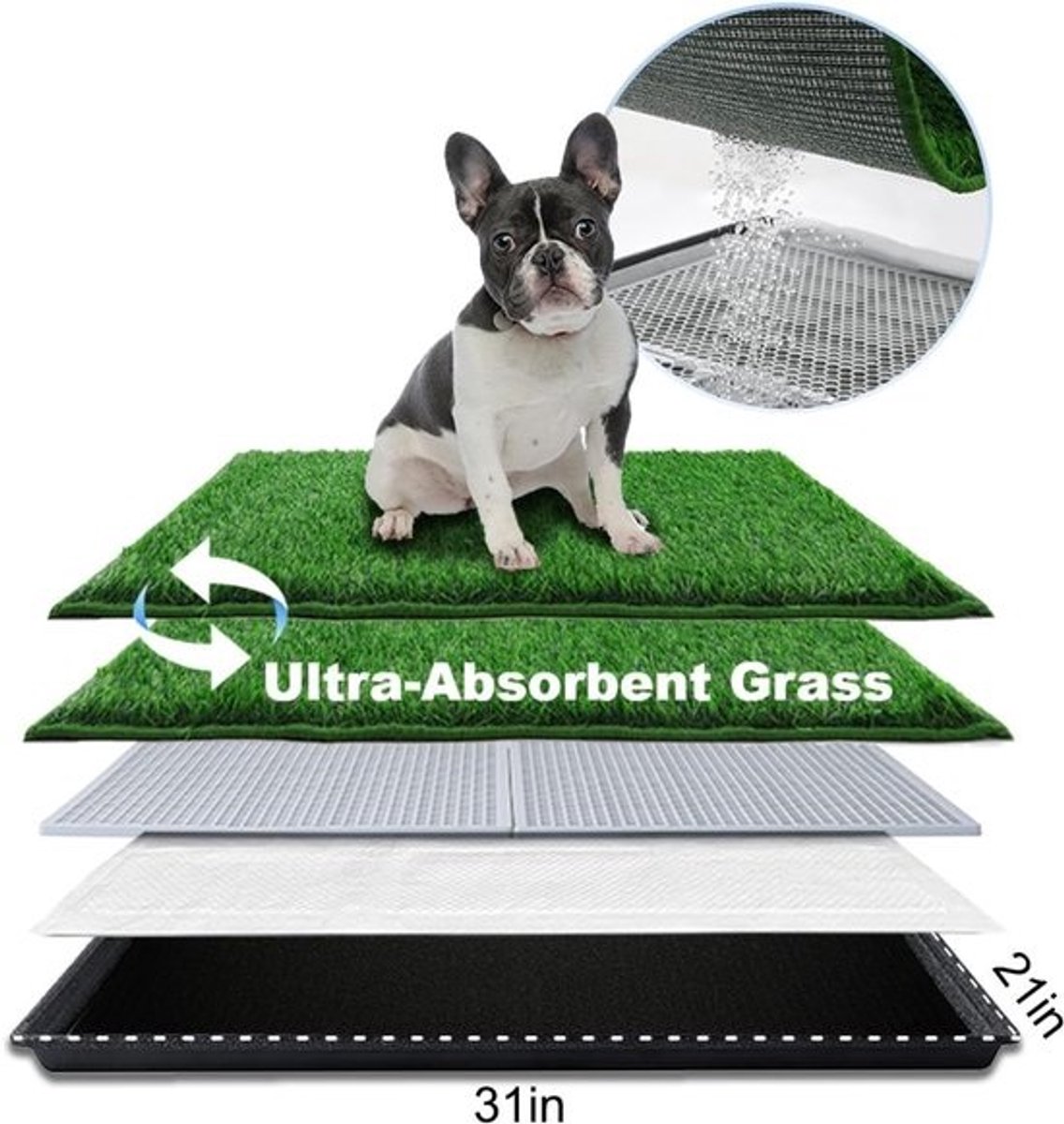 Grasmat voor honden - Met dienblad - Ultra-absorberend en realistisch - Ideaal voor middelgrote honden