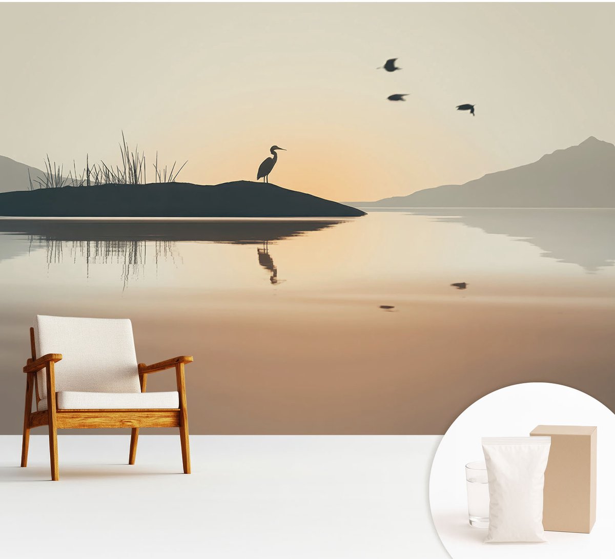 Wallfluent Fotobehang - Wit Vliesbehang - 312x219 cm - Ochtendstilte Muurschildering - Slaapkamer behang Landschappen - Fotobehang Vlies - Gang behang