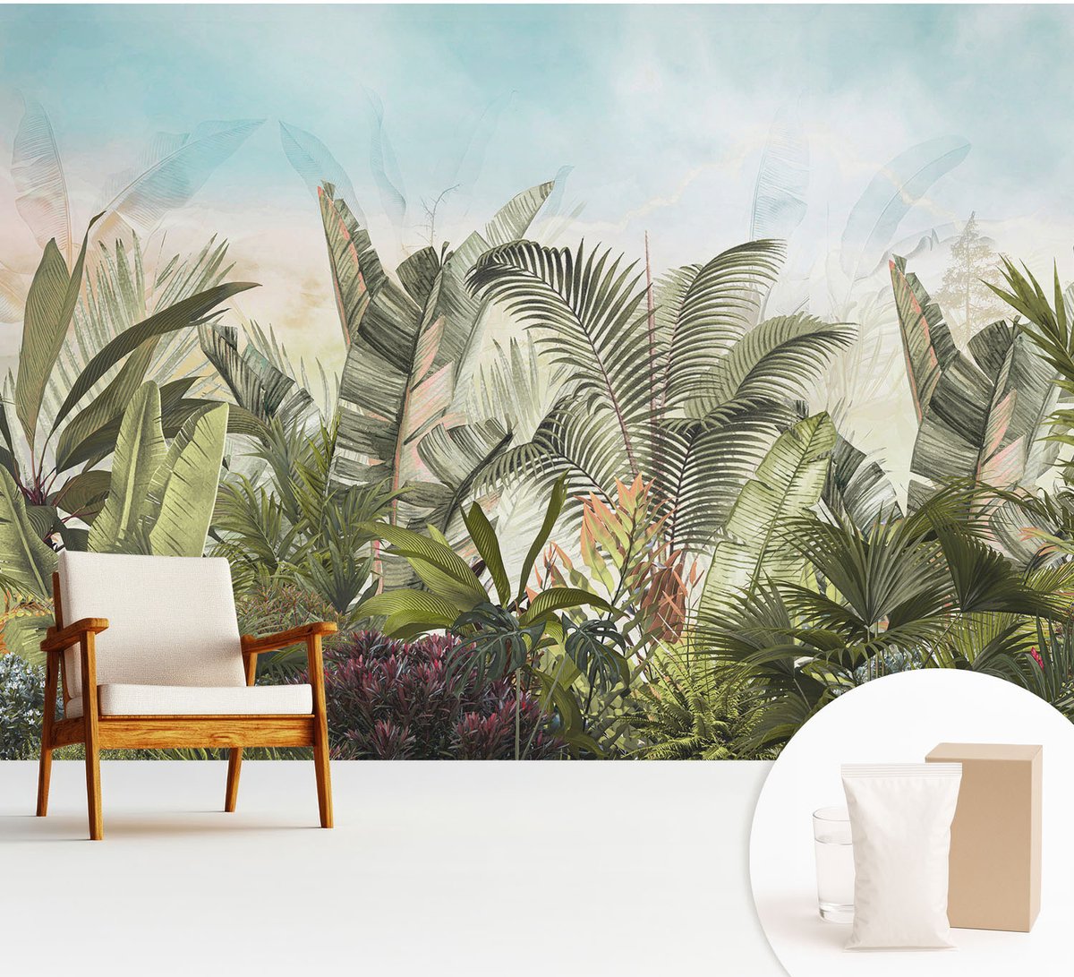 Wallfluent Fotobehang - Groente Vliesbehang - 312x219 cm - Tropisch Paradijs Fotobehang Vlies - Woonkamer behang Bloemen En Planten - Muurschildering - Woonkamer behang