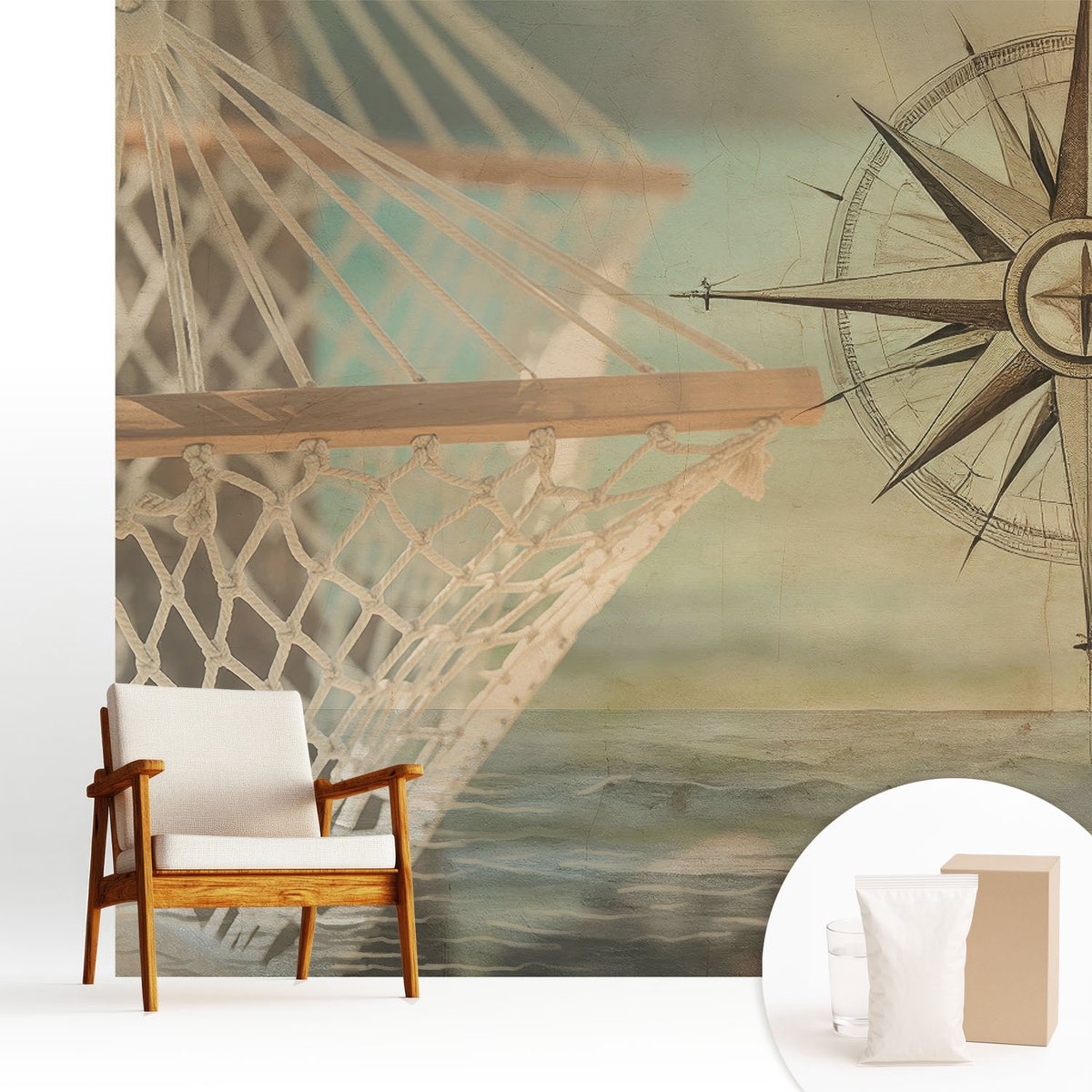 Wallfluent Fotobehang - Beige Vliesbehang - 250x250 cm - Ontspanning Aan Zee Fotobehang Vlies - Hal behang Ander - Muurschildering - Hal behang