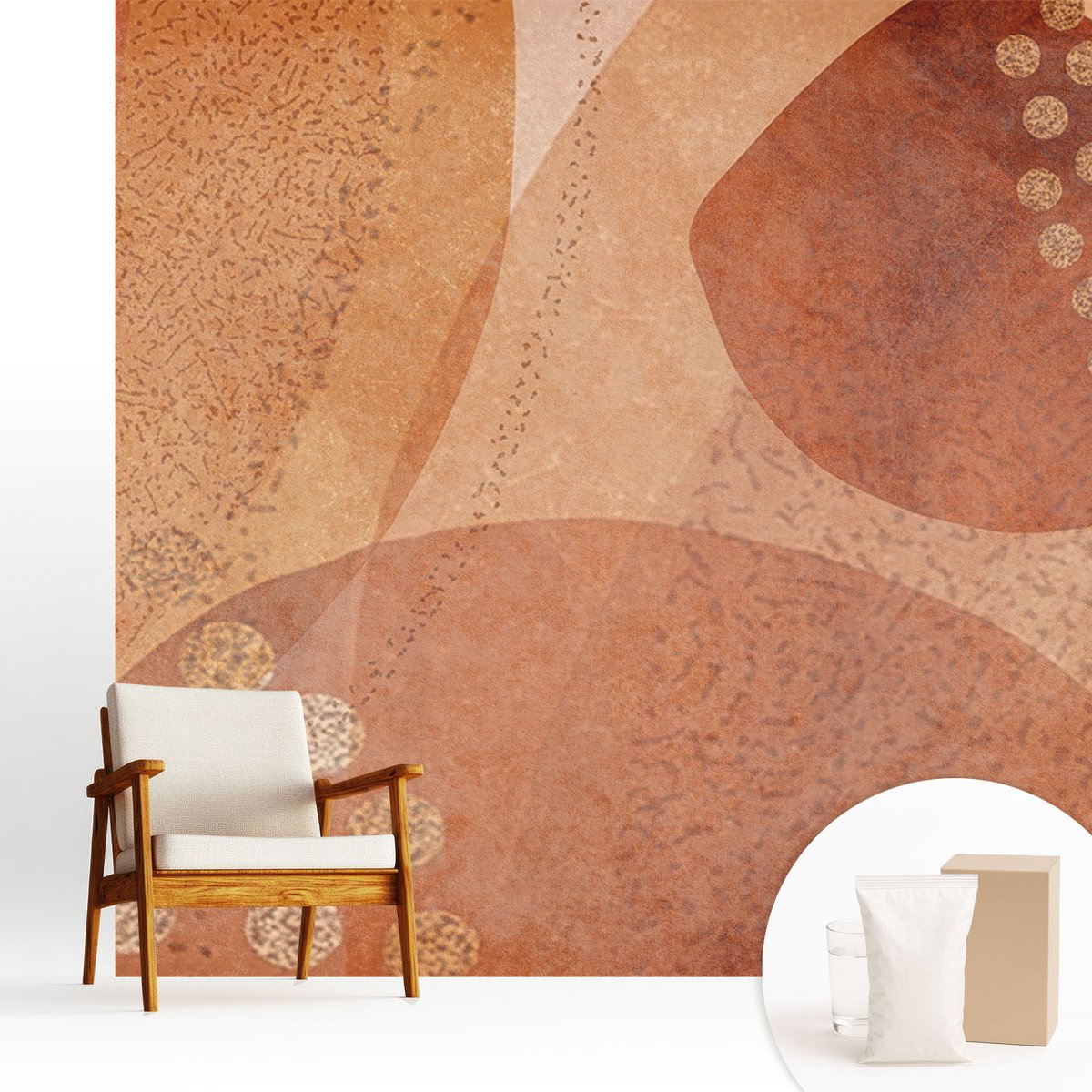 Wallfluent Fotobehang - Bruin Vliesbehang - 250x250 cm - Aardse Composities Fotobehang Vlies - Hal behang Abstractie - Muurschildering - Hal behang
