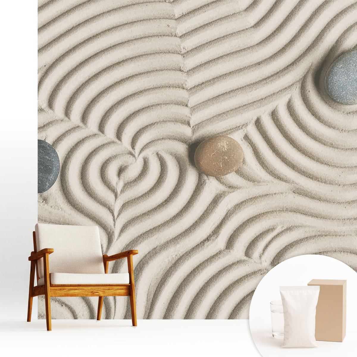 Wallfluent Fotobehang - Wit Vliesbehang - 250x250 cm - Harmonieuze Golven Fotobehang Vlies - Woonkamer behang Teksten - Muurschildering - Woonkamer behang
