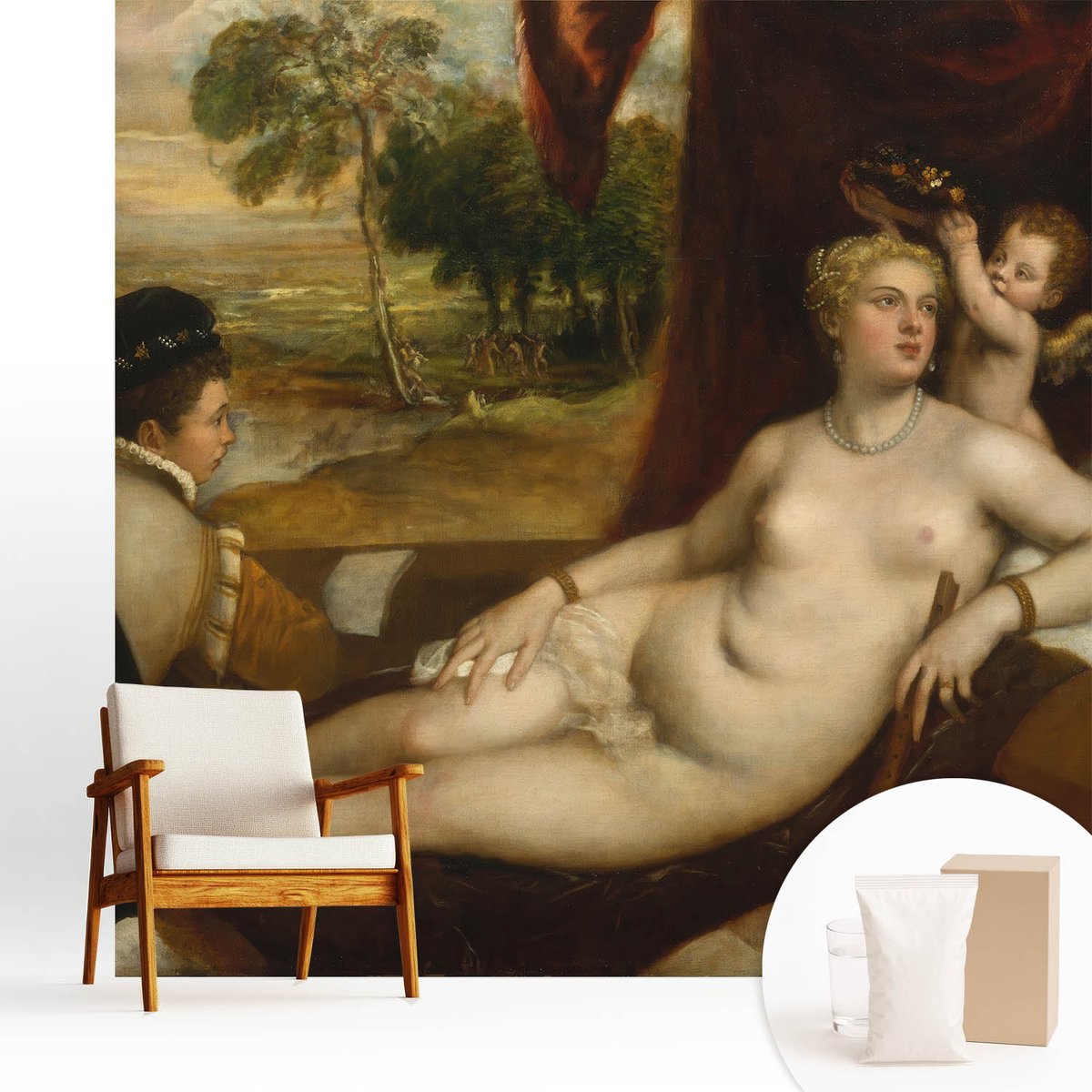 Wallfluent Fotobehang - Bruin Vliesbehang - 250x250 cm - Ontspannende Scène Fotobehang Vlies - Hal behang Mensen - Muurschildering - Woonkamer behang