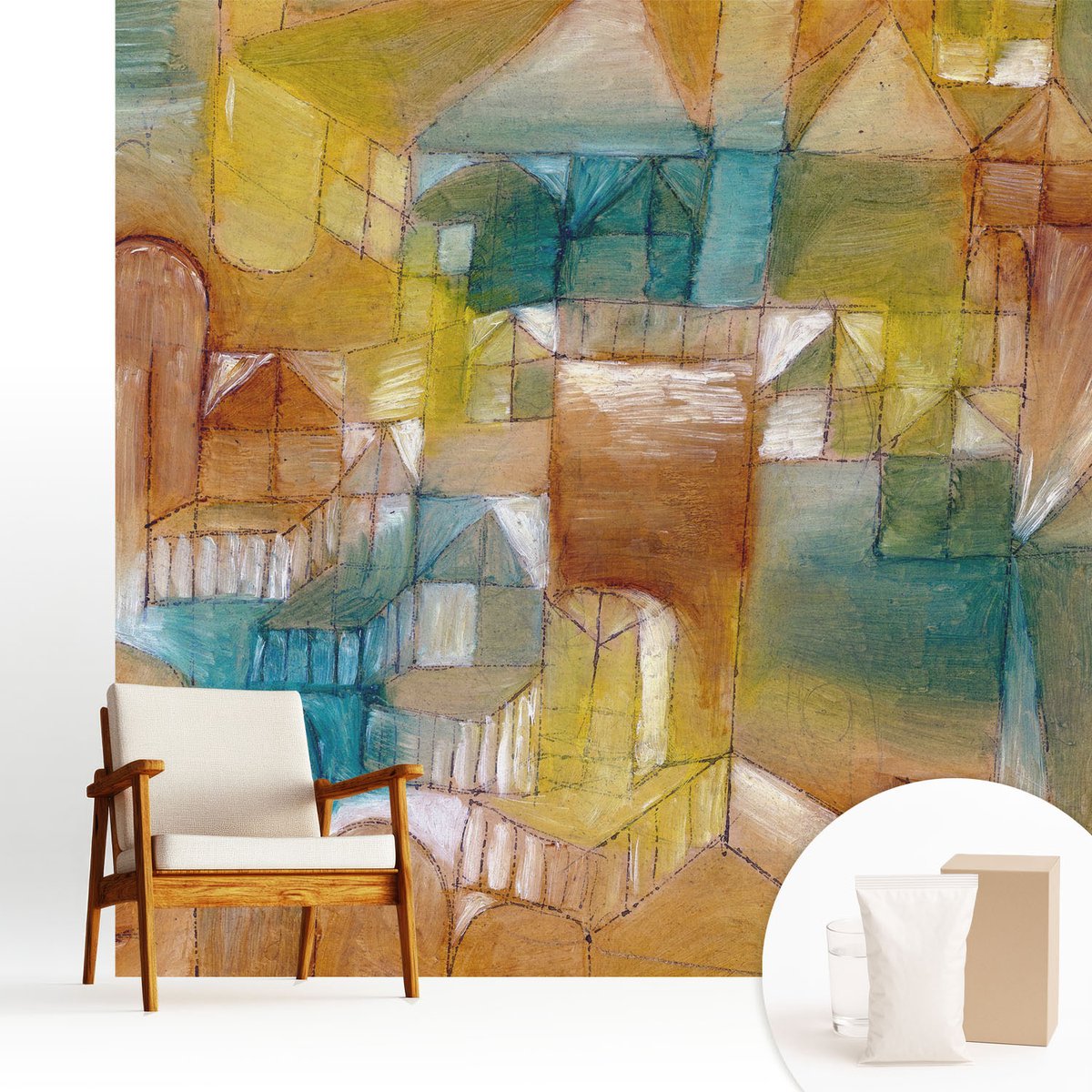 Wallfluent Fotobehang - Bruin Vliesbehang - 250x250 cm - Geometrische Structuren Muurschildering - Gang behang Abstractie - Fotobehang Vlies - Gang behang