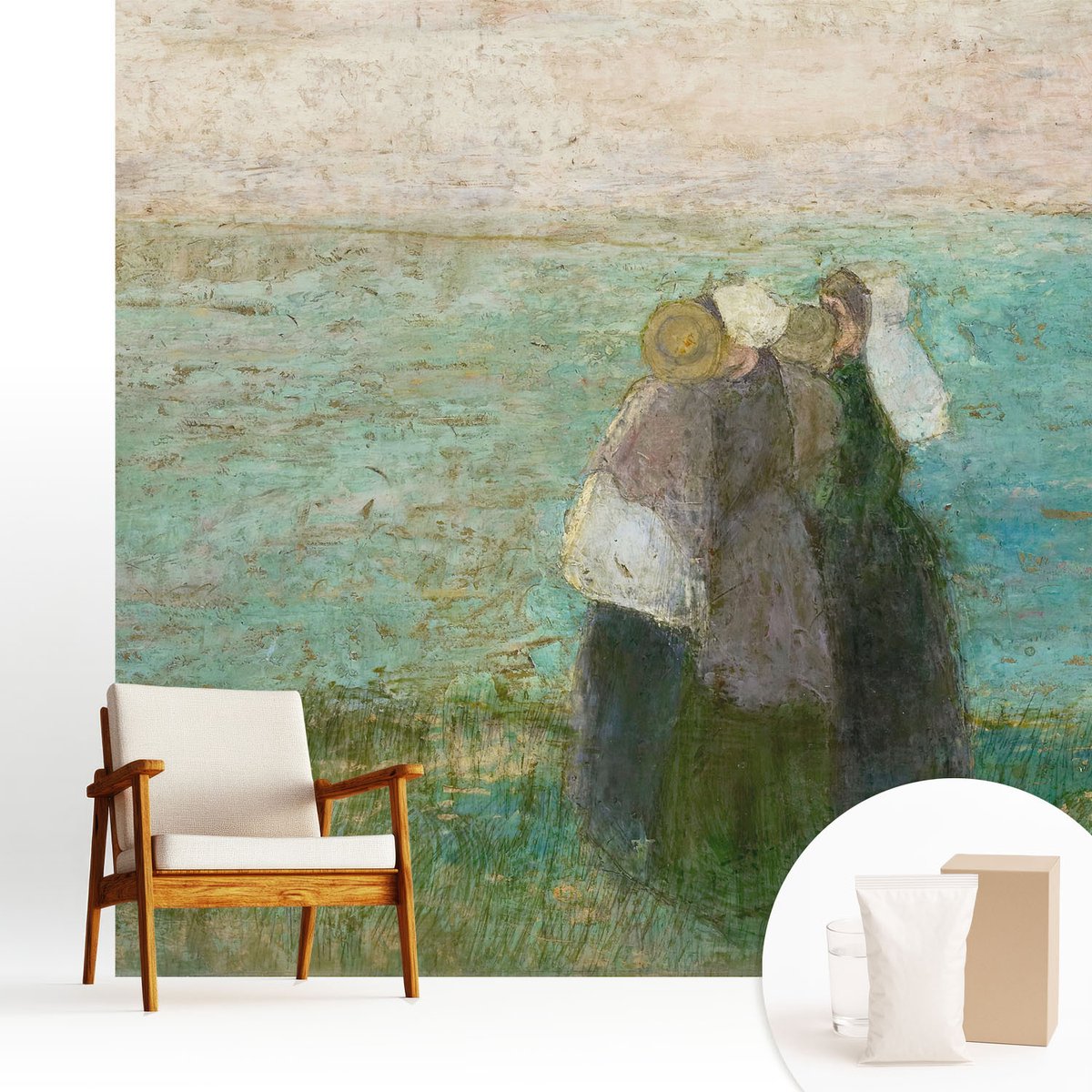 Wallfluent Fotobehang - Groente Vliesbehang - 250x250 cm - Weerspiegeling Aan Zee Muurschildering - Slaapkamer behang Deel - Fotobehang Vlies - Slaapkamer behang