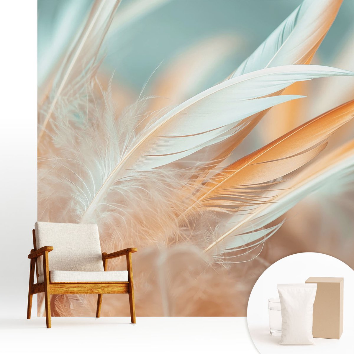 Wallfluent Fotobehang - Wit Vliesbehang - 250x250 cm - Fijne Veren Muurschildering - Slaapkamer behang Achtergronden En Patronen - Fotobehang Vlies - Slaapkamer behang