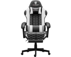 HICON® Gamestoel – Gaming Stoel – Gaming Chair met Voetsteun en Lendenkussen | Ergonomische Bureaustoel - Lambeth Wit