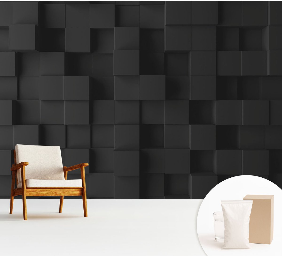Wallfluent Fotobehang - Zwart Vliesbehang - 312x219 cm - Driedimensionale Kubussen Fotobehang Vlies - Woonkamer behang Achtergronden En Patronen - Muurschildering - Woonkamer behang