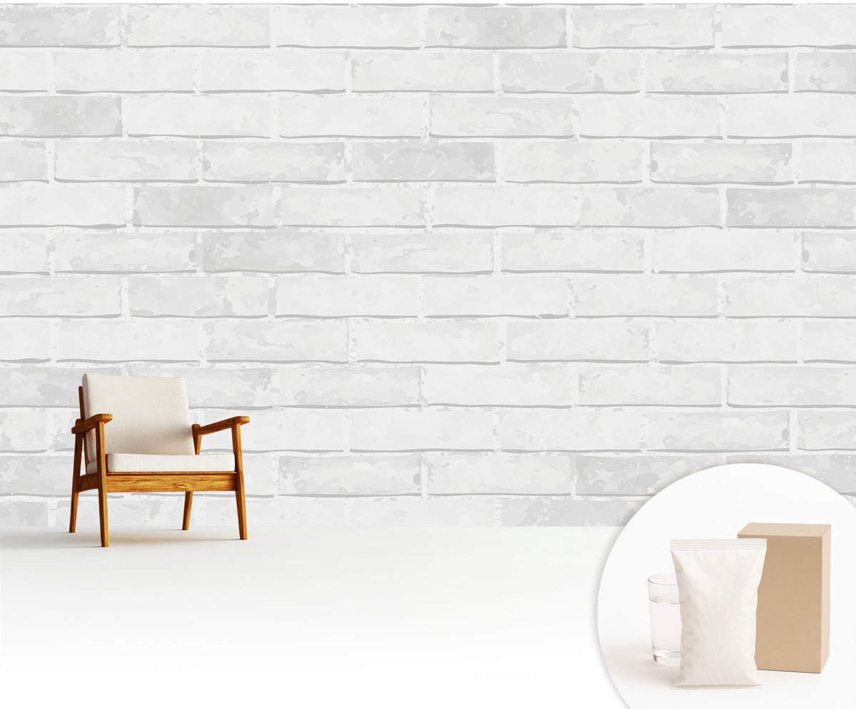 Wallfluent Fotobehang - Wit Vliesbehang - 416x254 cm - Bakstenen Muur Fotobehang Vlies - Hal behang Texturen - Muurschildering - Woonkamer behang