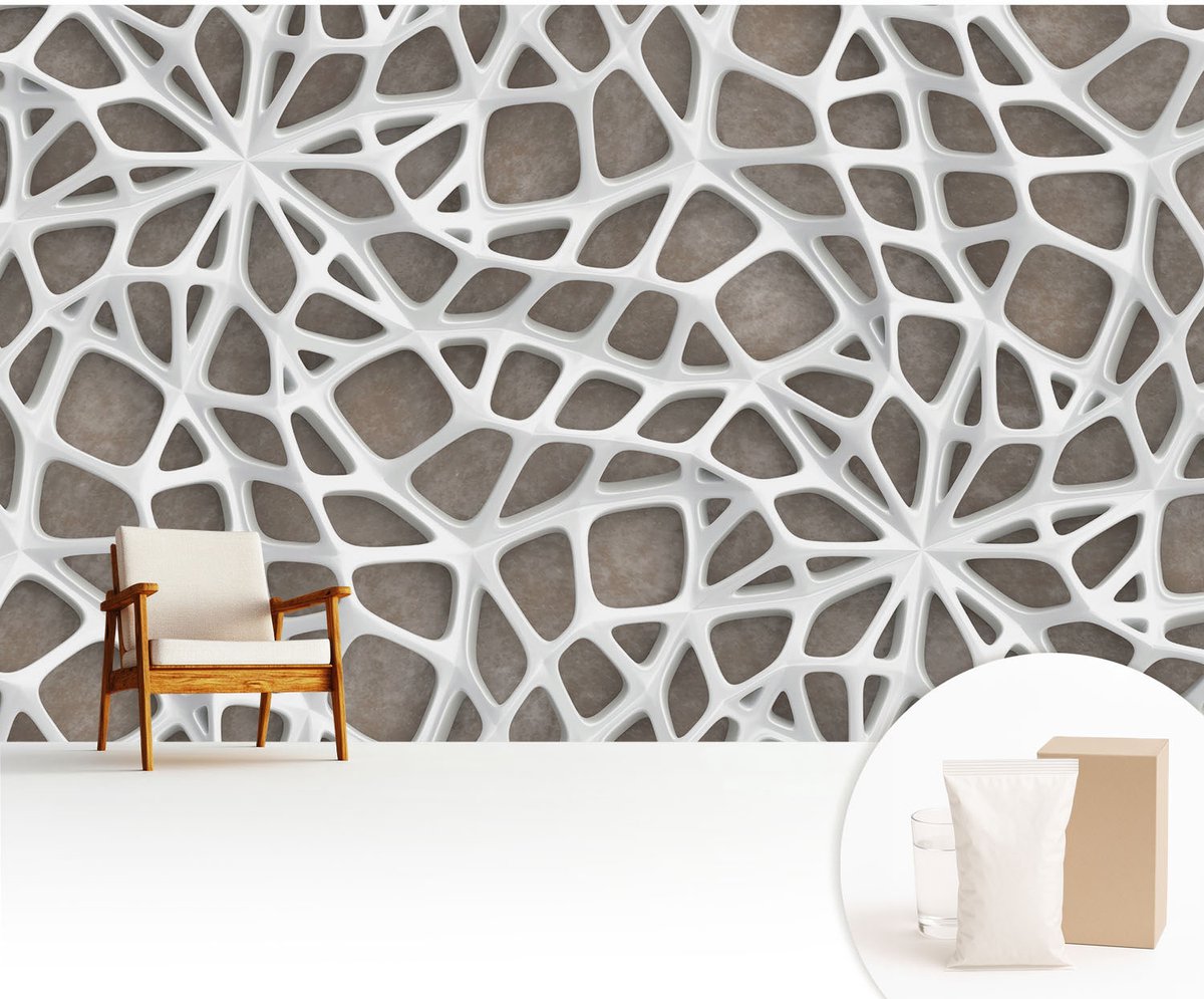 Wallfluent Fotobehang - Wit Vliesbehang - 416x254 cm - Geometrisch Netwerk Muurschildering - Slaapkamer behang Achtergronden En Patronen - Fotobehang Vlies - Slaapkamer behang