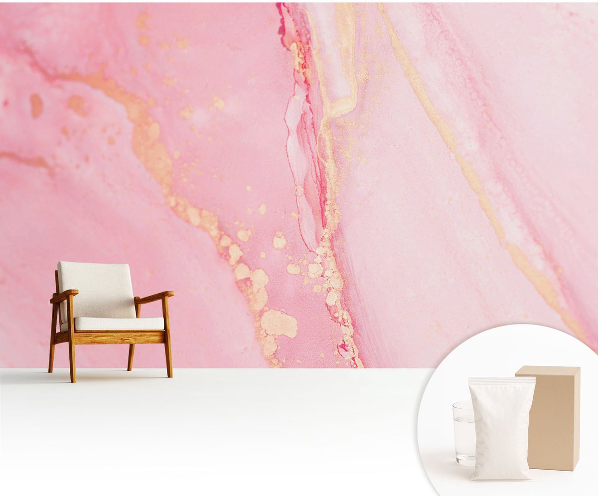 Wallfluent Fotobehang - Roze Vliesbehang - 416x254 cm - Pastel Abstractie Fotobehang Vlies - Woonkamer behang Abstractie - Muurschildering - Woonkamer behang