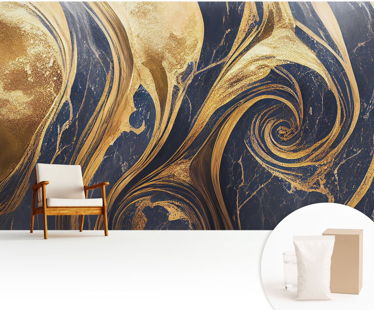 Wallfluent Fotobehang - Marine Vliesbehang - 416x254 cm - Marmerpatronen Muurschildering - Gang behang Abstractie - Fotobehang Vlies - Slaapkamer behang