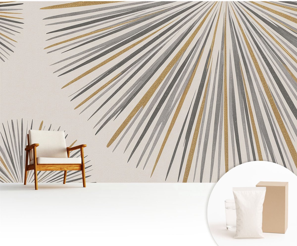 Wallfluent Fotobehang - Wit Vliesbehang - 416x254 cm - Geometrische Waaiers Fotobehang Vlies - Woonkamer behang Achtergronden En Patronen - Muurschildering - Woonkamer behang