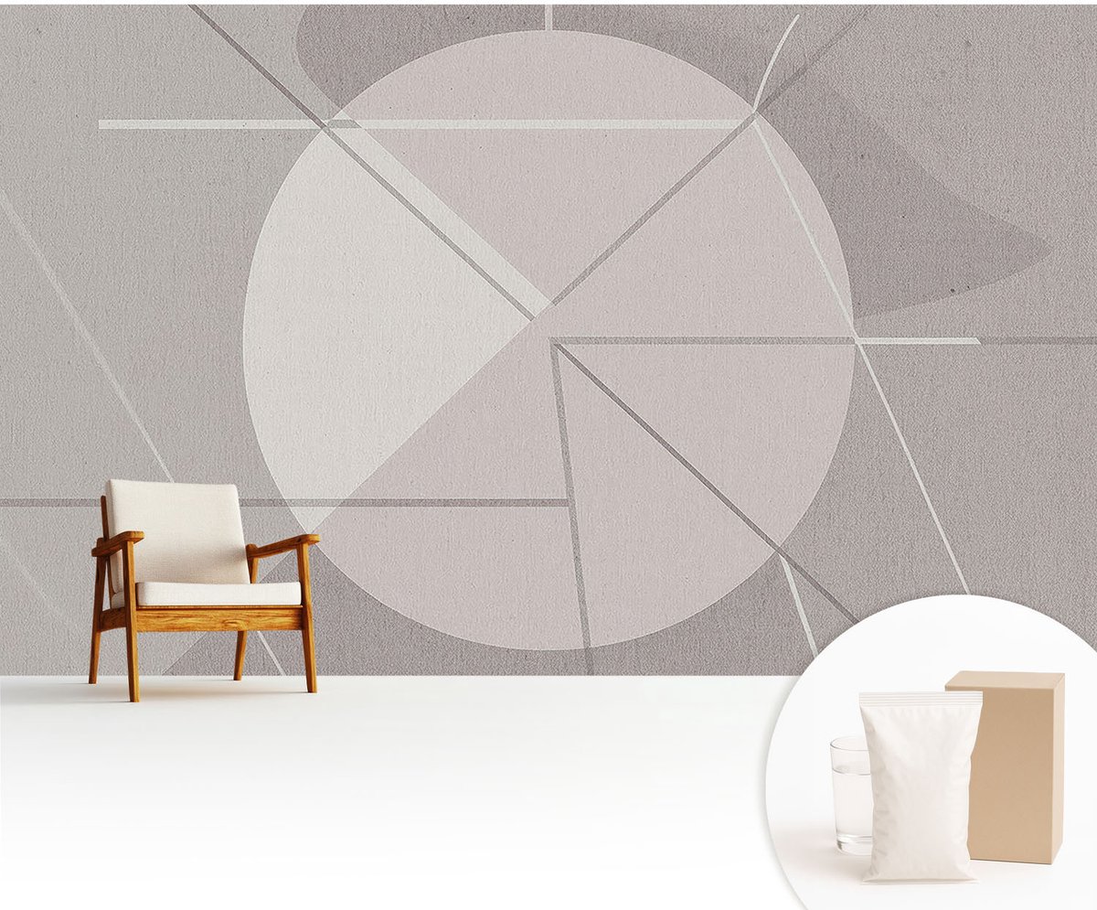Wallfluent Fotobehang - Grijs Vliesbehang - 416x254 cm - Abstracte Geometrie Muurschildering - Slaapkamer behang Abstractie - Fotobehang Vlies - Slaapkamer behang