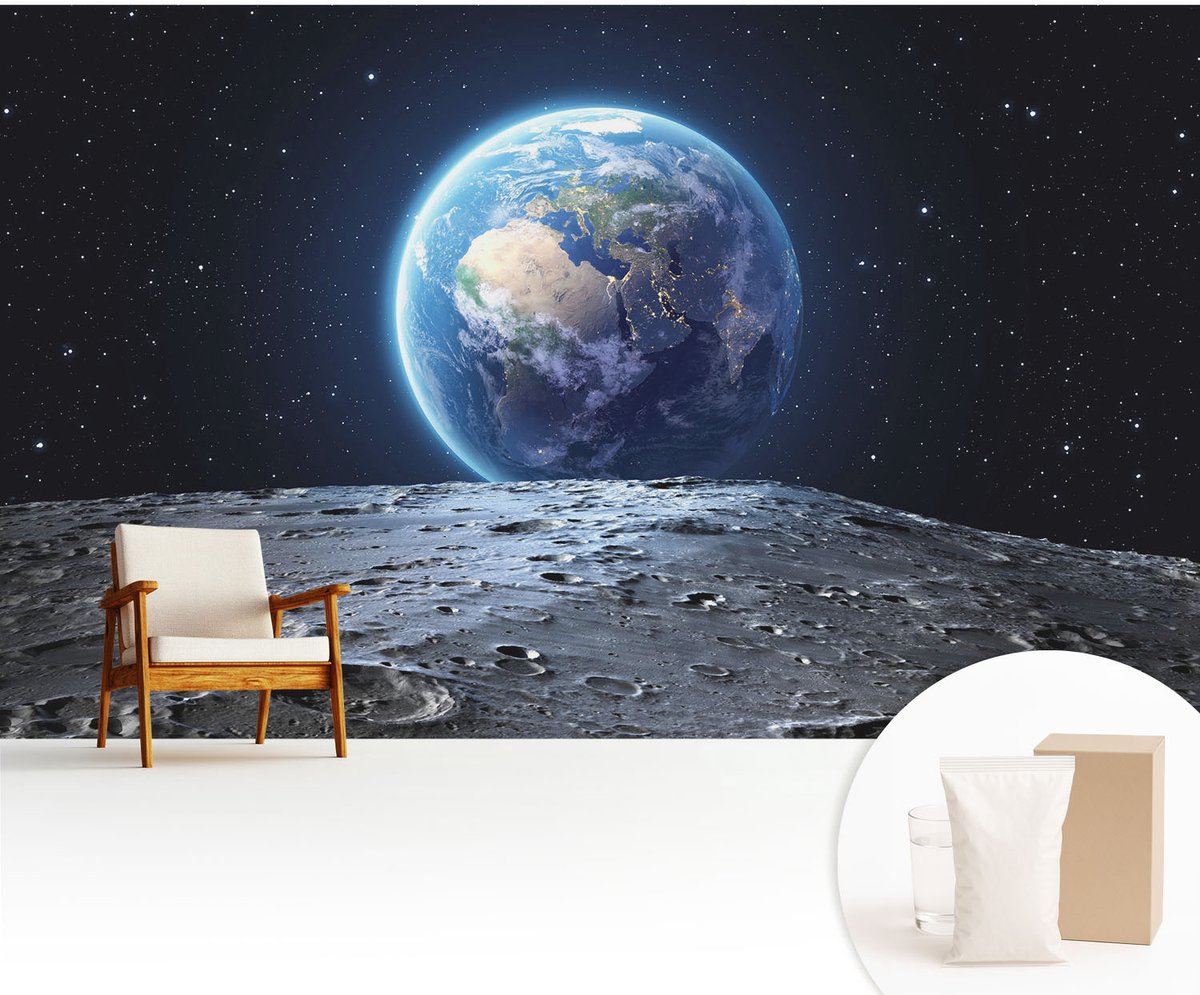 Wallfluent Fotobehang - Zwart Vliesbehang - 416x254 cm - Kosmisch Panorama Muurschildering - Gang behang Kosmos - Fotobehang Vlies - Slaapkamer behang