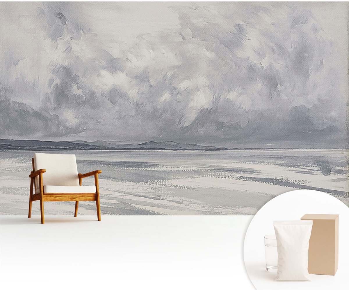 Wallfluent Fotobehang - Grijs Vliesbehang - 416x254 cm - Een Storm Aan De Horizon Muurschildering - Gang behang Deel - Fotobehang Vlies - Slaapkamer behang