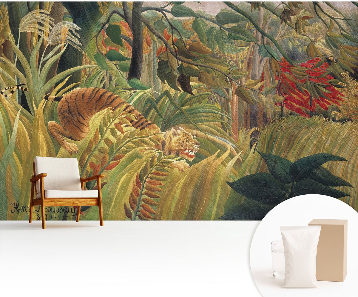 Wallfluent Fotobehang - Groente Vliesbehang - 416x254 cm - Exotische Tijger Fotobehang Vlies - Woonkamer behang Bloemen En Planten - Muurschildering - Woonkamer behang