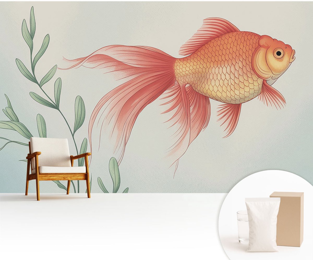 Wallfluent Fotobehang - Oranje Vliesbehang - 416x254 cm - Waterschoonheid Fotobehang Vlies - Woonkamer behang Dieren - Muurschildering - Woonkamer behang