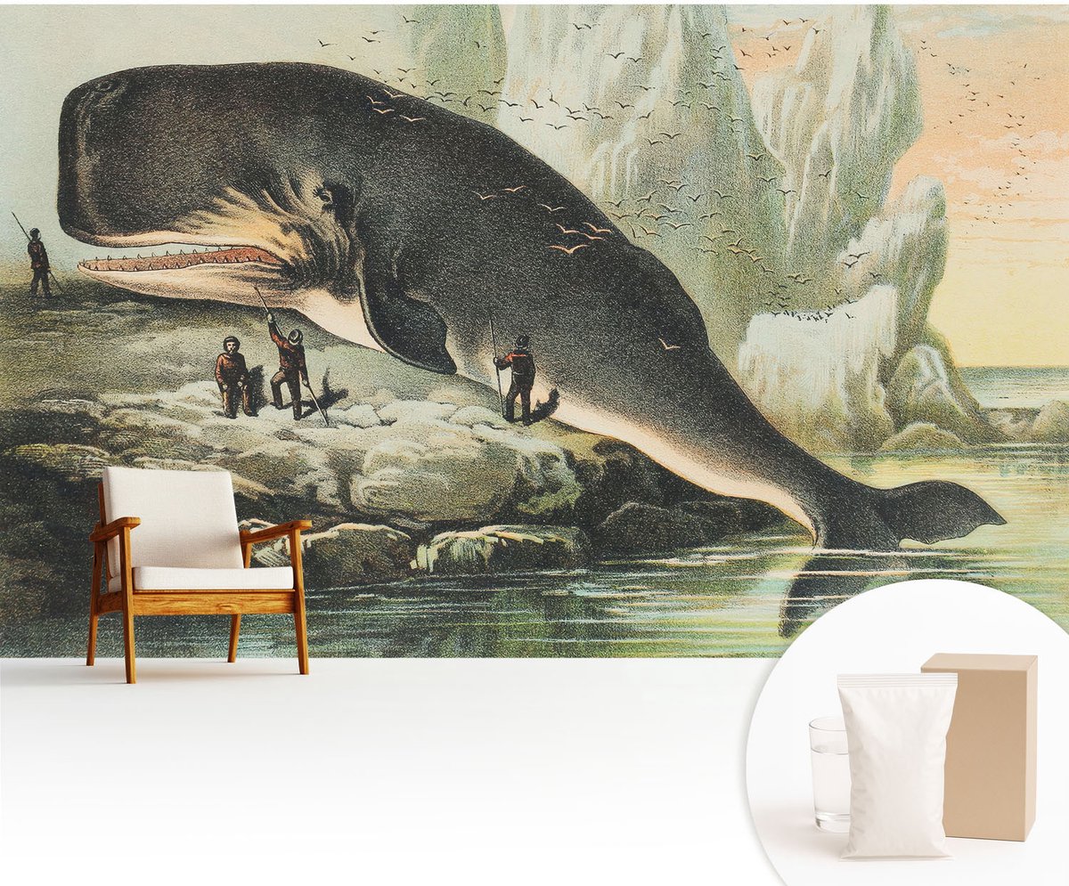 Wallfluent Fotobehang - Zwart Vliesbehang - 416x254 cm - Zeegigantisme Muurschildering - Slaapkamer behang Dieren - Fotobehang Vlies - Gang behang