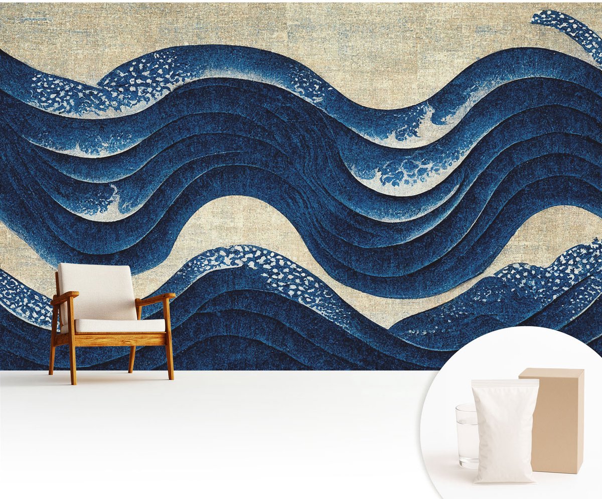 Wallfluent Fotobehang - Marine Vliesbehang - 416x254 cm - Oceanische Vormen Fotobehang Vlies - Hal behang Abstractie - Muurschildering - Woonkamer behang