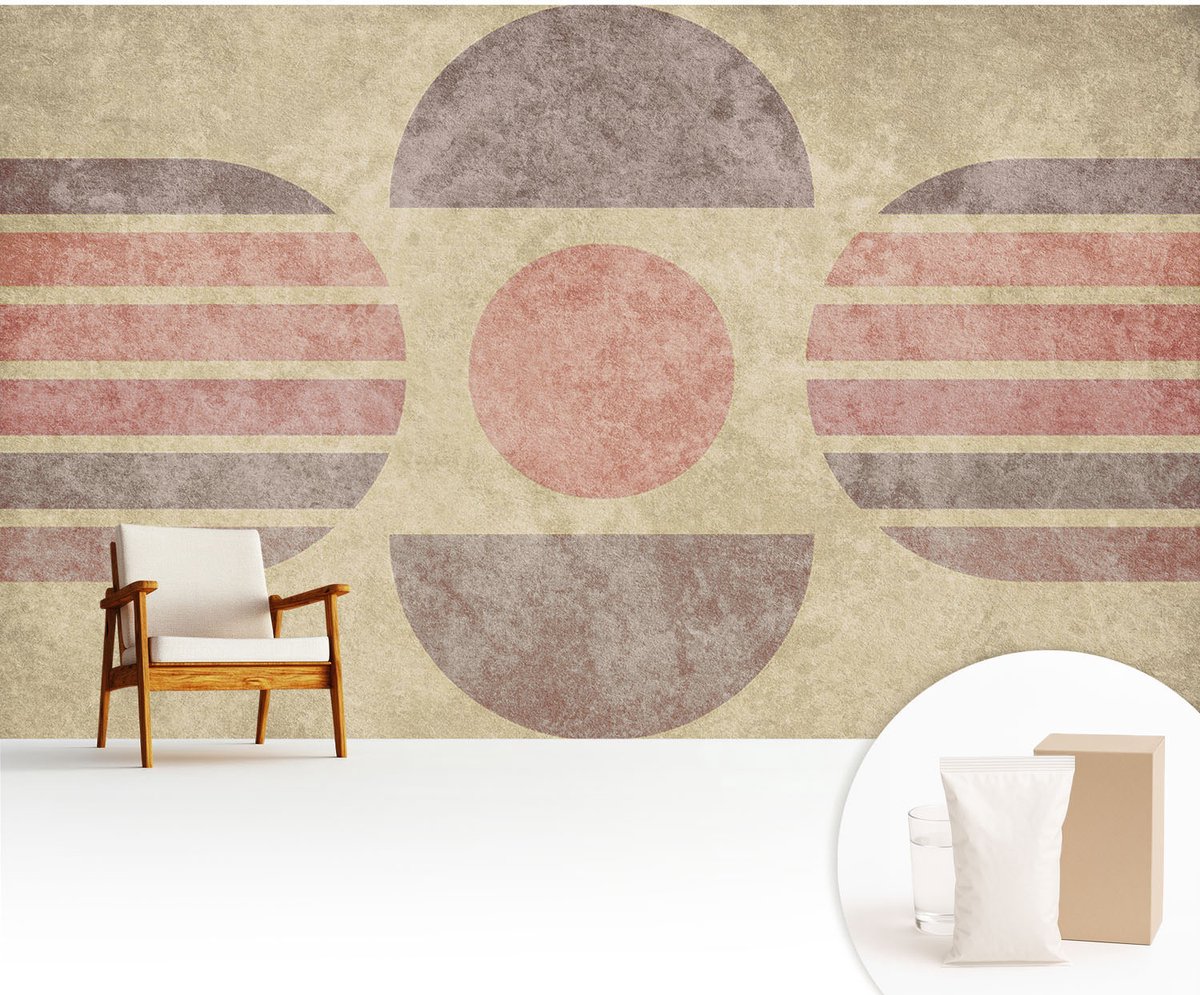 Wallfluent Fotobehang - Beige Vliesbehang - 416x254 cm - Geometrische Vormen Muurschildering - Slaapkamer behang Abstractie - Fotobehang Vlies - Gang behang